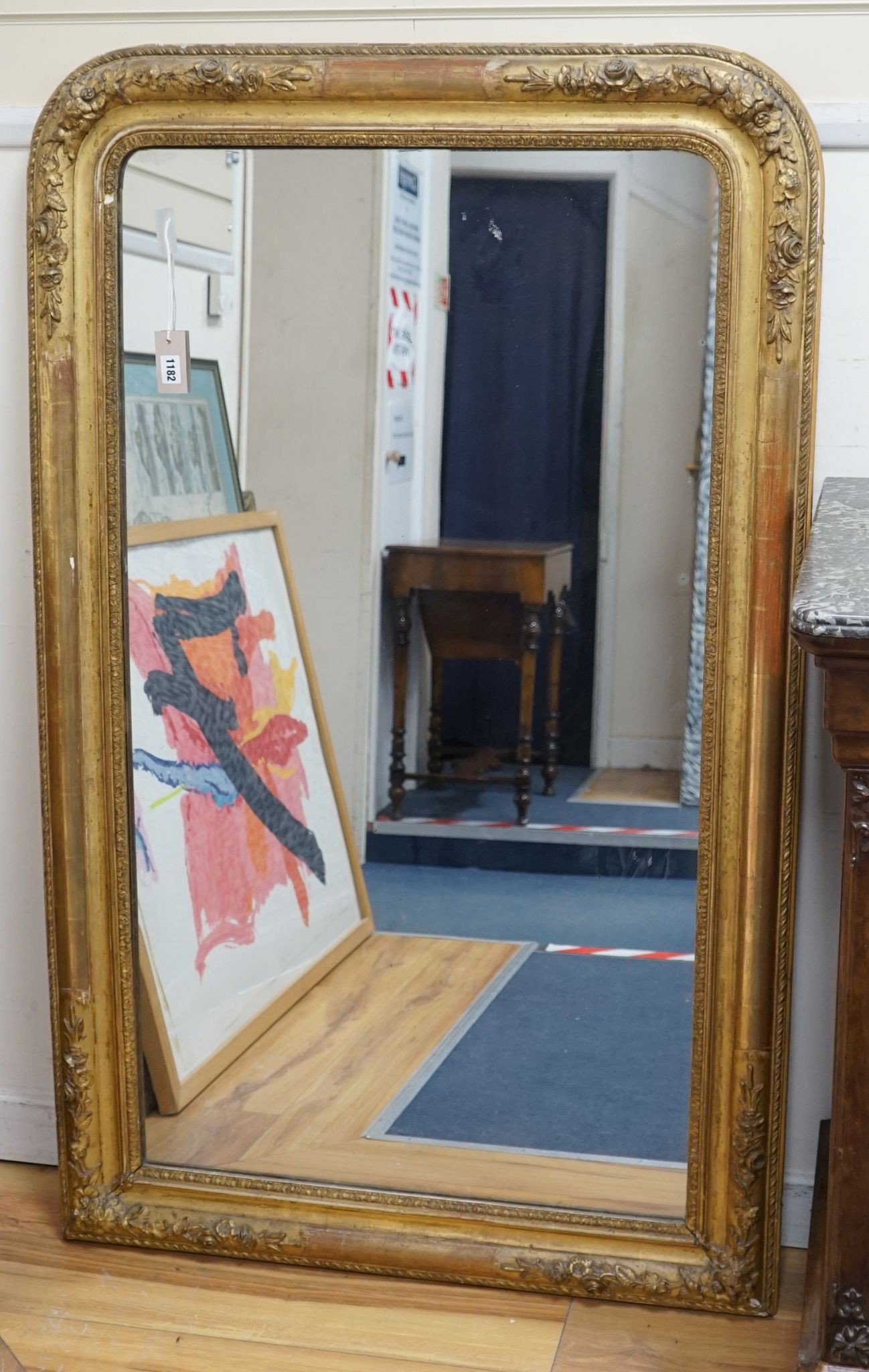A 19th century French giltwood and gesso overmantel mirror, width 87cm, height 142cm